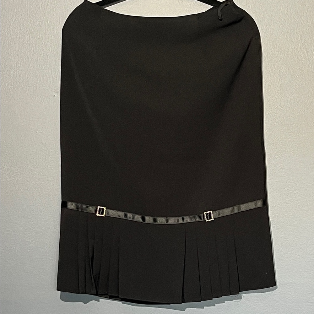 Black Pleated Hem Women’s Skirt with Satin Trim